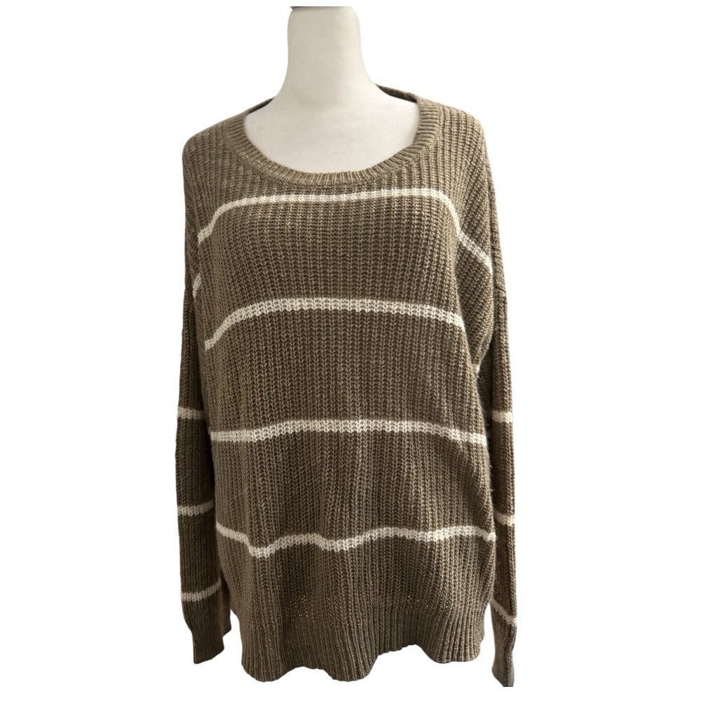 Pink Rose Brown and Beige Stripe Fisherman Sweater 1X Plus